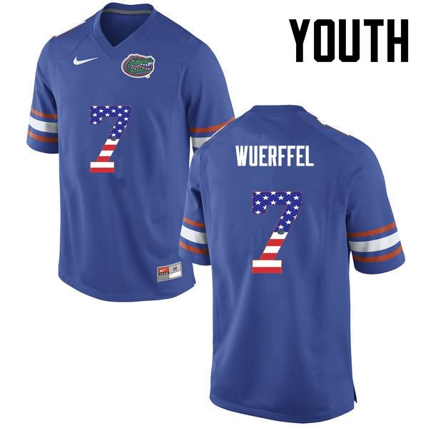 Youth NCAA Florida Gators Danny Wuerffel #7 Stitched Authentic USA Flag Fashion Nike Blue College Football Jersey FWL1265MW